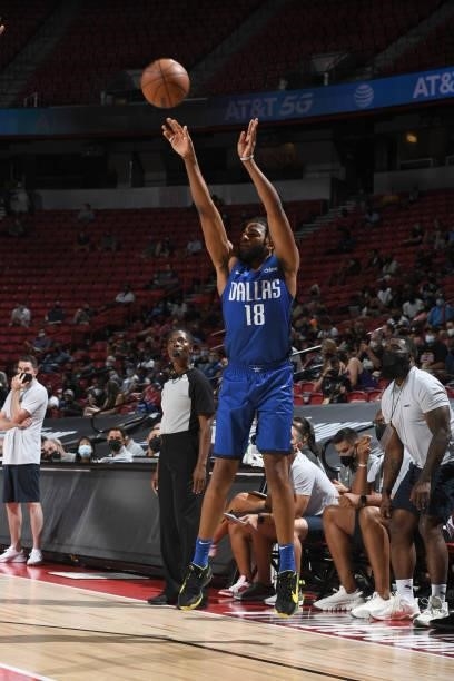 Figueroa of the Dallas Mavericks shoots a three point basket during the game against the Philadelphia 76ers during the 2021 Las Vegas Summer League...