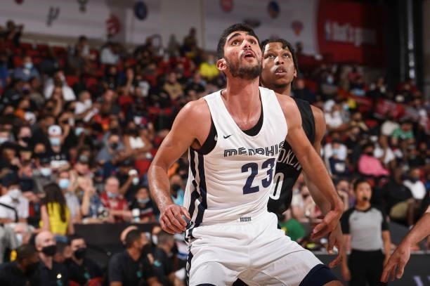 Marko Guduric of the Memphis Grizzlies fights for position during the 2021 Las Vegas Summer League on August 9, 2021 at the Cox Pavilion in Las...