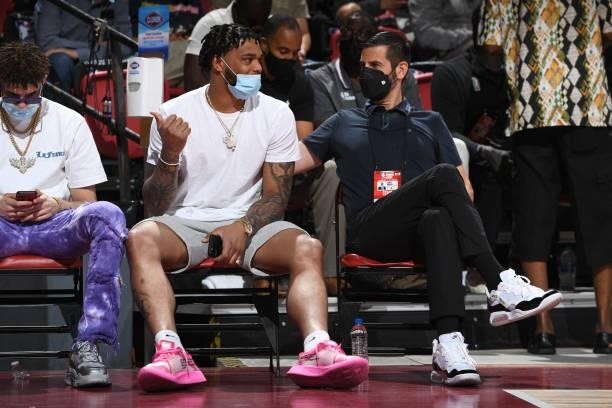 Head Coach James Borrego of the Charlotte Hornets and Miles Bridges talk during the game between the Charlotte Hornets and the Sacramento Kings...