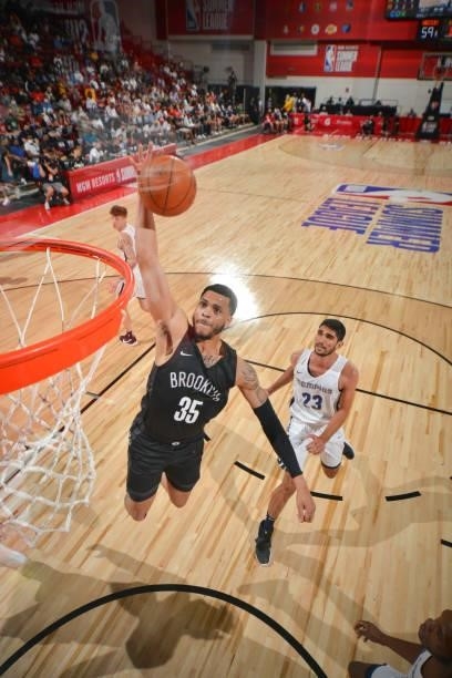 Quinndary Weatherspoon of the Brooklyn Nets dunks the ball during the game against the Memphis Grizzlies during the 2021 Las Vegas Summer League on...