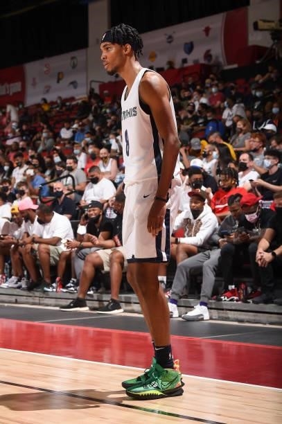 Ziaire Williams of the Memphis Grizzlies looks on during the 2021 Las Vegas Summer League on August 9, 2021 at the Cox Pavilion in Las Vegas, Nevada....