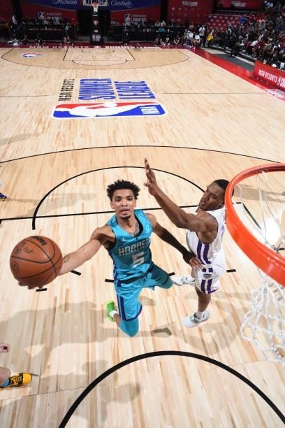Devonte' Graham of the Charlotte Hornets shoots the ball during the game against the Sacramento Kings during the 2021 Las Vegas Summer League on...