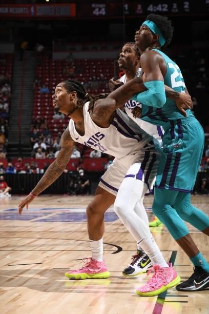 Emanuel Terry of the Sacramento Kings fights for position during the game against the Charlotte Hornets during the 2021 Las Vegas Summer League on...