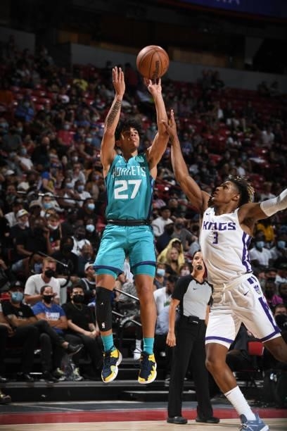 Carton of Charlotte Hornets shoots the ball during the game against the Sacramento Kings during the 2021 Las Vegas Summer League on August 9, 2021 at...