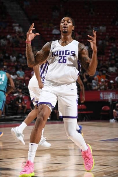 Emanuel Terry of the Sacramento Kings celebrates during the game against the Charlotte Hornets during the 2021 Las Vegas Summer League on August 9,...