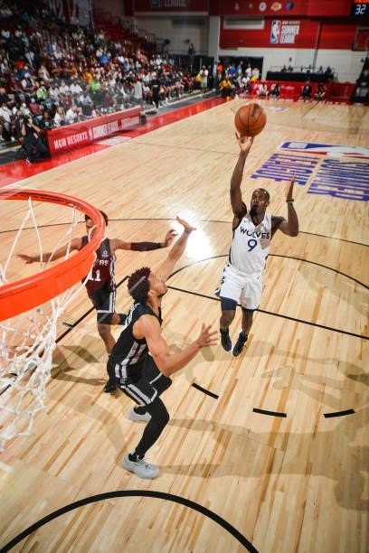 Isaiah Miller of the Minnesota Timberwolves shoots the ball against the San Antonio Spurs during the 2021 Las Vegas Summer League on August 9, 2021...