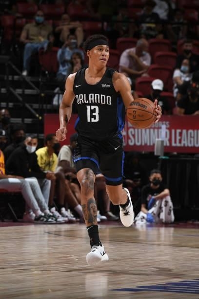 Hampton of the Orlando Magic handles the ball against the Golden State Warriors during the 2021 Las Vegas Summer League on August 9, 2021 at the...