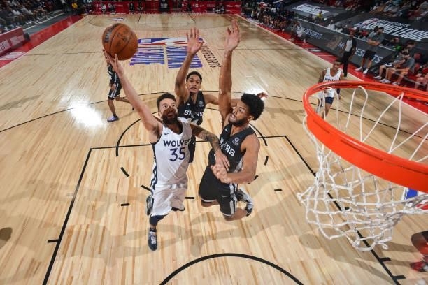 London Perrantes of Minnesota Timberwolves drives to the basket against the San Antonio Spurs during the 2021 Las Vegas Summer League on August 9,...