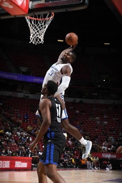 Cameron Oliver of the Golden State Warriors dunks the ball against the Orlando Magic during the 2021 Las Vegas Summer League on August 9, 2021 at the...