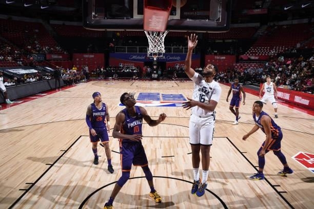 Juwan Morgan of the Utah Jazz White shoots the ball during the game against the Phoenix Suns during the 2021 Las Vegas Summer League on August 9,...