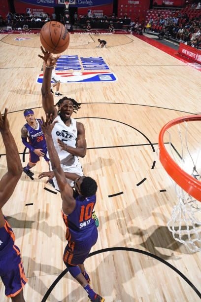 Jarrell Brantley of the Utah Jazz White shoots the ball during the game against the Phoenix Suns during the 2021 Las Vegas Summer League on August 9,...