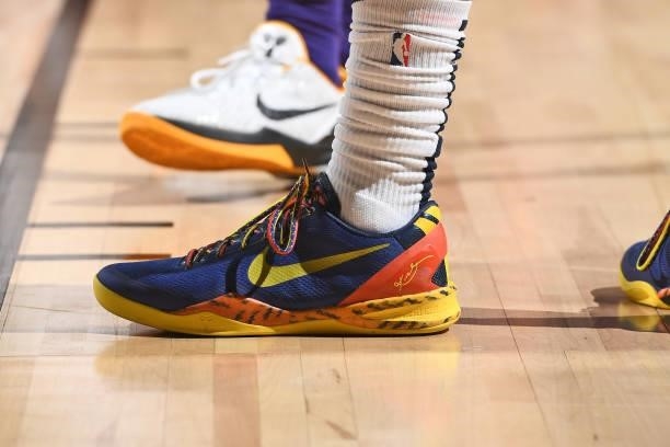 The sneakers worn by Jarrell Brantley of the Utah Jazz White during the game against the Phoenix Suns during the 2021 Las Vegas Summer League on...