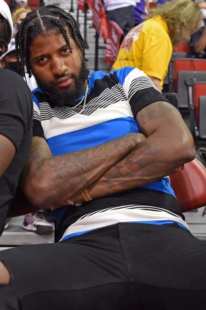 Paul George of the LA Clippers poses for a photo during Day 2 of the 2021 Las Vegas Summer League on August 9, 2021 at the Thomas & Mack Center in...
