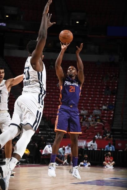 Michael Frazier II of the Phoenix Suns shoots the ball during the game against the Utah Jazz White during the 2021 Las Vegas Summer League on August...