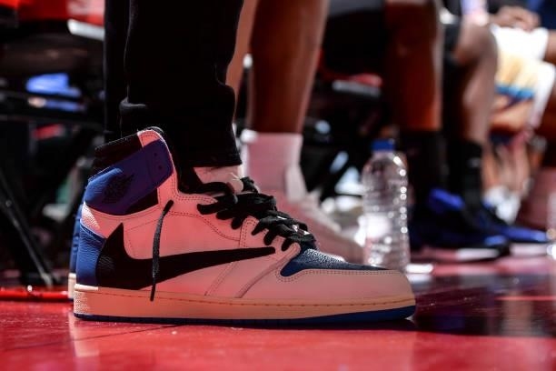 The sneakers worn by Paul George of the LA Clippers during the 2021 Las Vegas Summer League on August 9, 2021 at the Cox Pavilion in Las Vegas,...