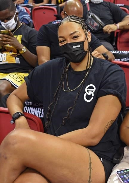 Liz Cambage of the Las Vegas Aces poses for a photo during Day 2 of the 2021 Las Vegas Summer League on August 9, 2021 at the Thomas & Mack Center in...