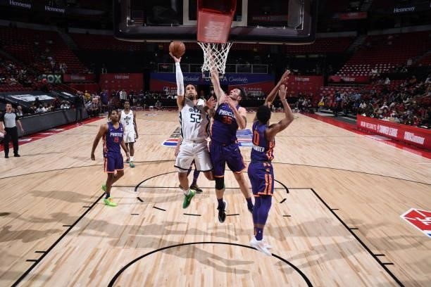 Paul White of the Utah Jazz White shoots the ball during the game against the Phoenix Suns during the 2021 Las Vegas Summer League on August 9, 2021...