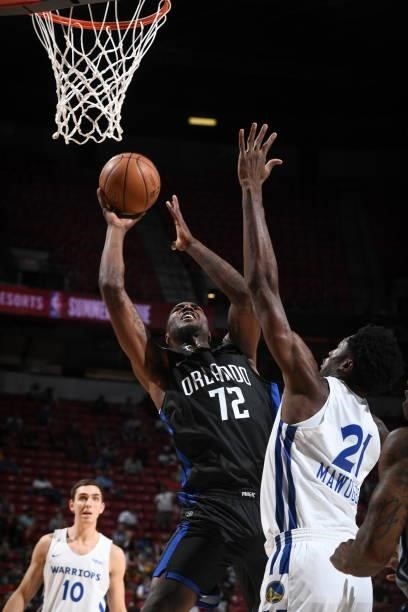 Jeremiah Tilmon of the Orlando Magic shoots the ball against the Golden State Warriors during the 2021 Las Vegas Summer League on August 9, 2021 at...
