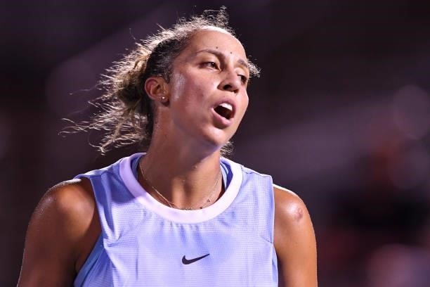 Madison Keys of the United States reacts during her Womens Singles first round match against Rebecca Marino of Canada on Day One of the National Bank...