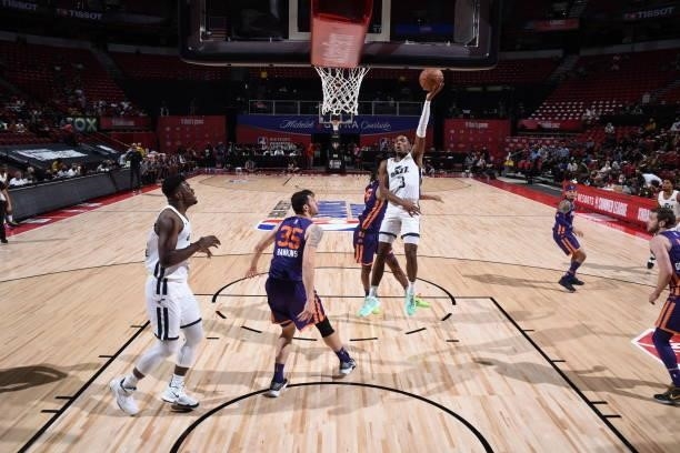 Trent Forrest of the Utah Jazz shoots the ball during the game against the Phoenix Suns during the 2021 Las Vegas Summer League on August 9, 2021 at...