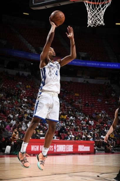 Moses Moody of the Golden State Warriors shoots the ball against the Orlando Magic during the 2021 Las Vegas Summer League on August 9, 2021 at the...