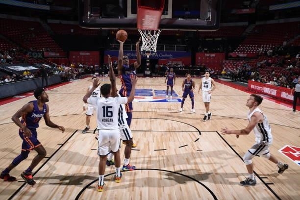 Jalen Smith of the Phoenix Suns shoots the ball during the game against the Utah Jazz White during the 2021 Las Vegas Summer League on August 9, 2021...