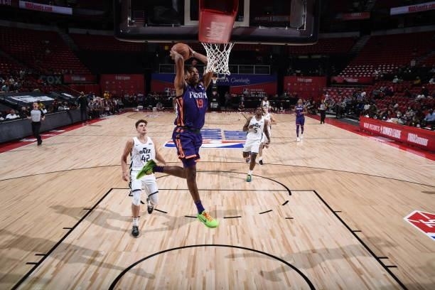 Justin Simon of the Phoenix Suns dunks during the game against the Utah Jazz White during the 2021 Las Vegas Summer League on August 9, 2021 at the...