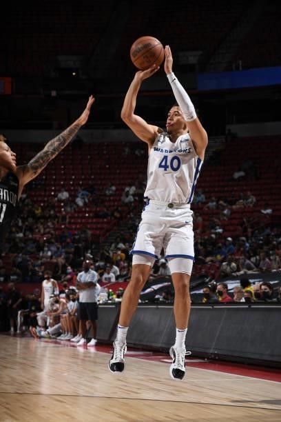 Jaquori McLaughlin of the Golden State Warriors shoots the ball against the Orlando Magic during the 2021 Las Vegas Summer League on August 9, 2021...