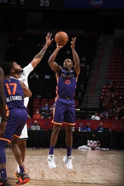 Michael Frazier II of the Phoenix Suns shoots the ball during the game against the Utah Jazz during the 2021 Las Vegas Summer League on August 9,...