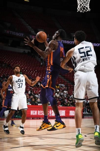 Jalen Smith of the Phoenix Suns rebounds during the game against the Utah Jazz during the 2021 Las Vegas Summer League on August 9, 2021 at the...