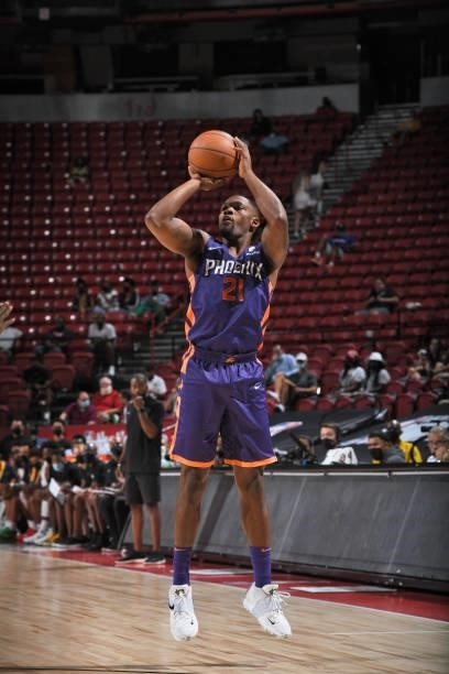 Michael Frazier II of the Phoenix Suns shoots the ball during the game against the Utah Jazz during the 2021 Las Vegas Summer League on August 9,...