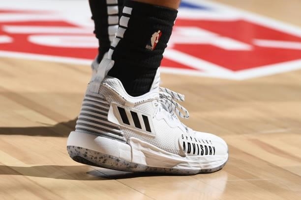 The sneakers worn by Jalen Suggs of the Orlando Magic during the game against the Golden State Warriors during the 2021 Las Vegas Summer League on...