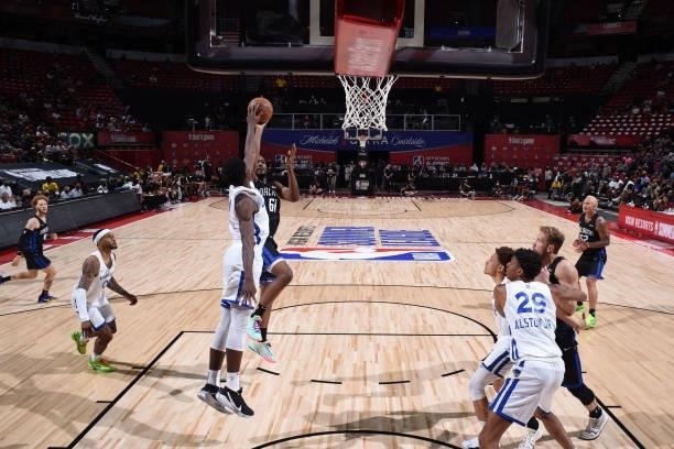 Yante Maten of the Orlando Magic shoots the ball against the Golden State Warriors during the 2021 Las Vegas Summer League on August 9, 2021 at the...