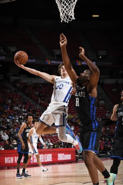 Kyle Guy of the Golden State Warriors shoots the ball against the Orlando Magic during the 2021 Las Vegas Summer League on August 9, 2021 at the...