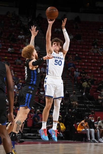 Kyle Guy of the Golden State Warriors shoots the ball against the Orlando Magic during the 2021 Las Vegas Summer League on August 9, 2021 at the...