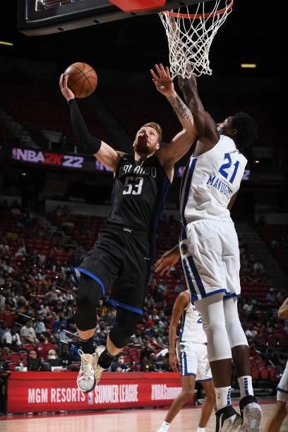 Ignas Brazdeikis of the Orlando Magic shoots the ball against the Golden State Warriors during the 2021 Las Vegas Summer League on August 9, 2021 at...