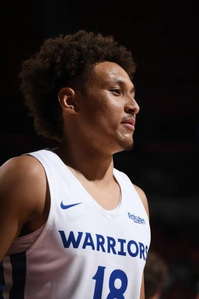Colbey Ross of the Golden State Warriors looks on during the game against the Orlando Magic during the 2021 Las Vegas Summer League on August 9, 2021...