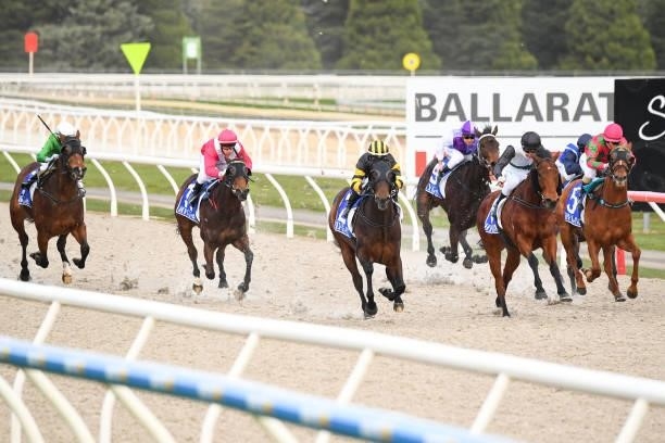 Catadude ridden by Celine Gaudray wins the Hygain Winners Choice BM58 Handicap at Sportsbet-Ballarat Synthetic Racecourse on August 10, 2021 in...