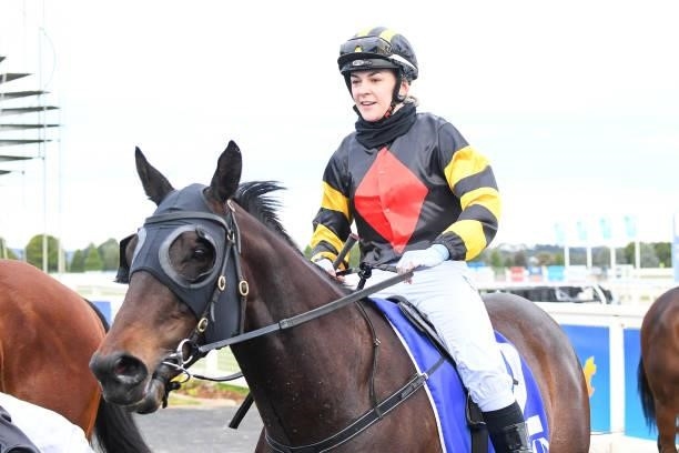 Catadude ridden by Celine Gaudray returns to the mounting yard after winning the Hygain Winners Choice BM58 Handicap at Sportsbet-Ballarat Synthetic...