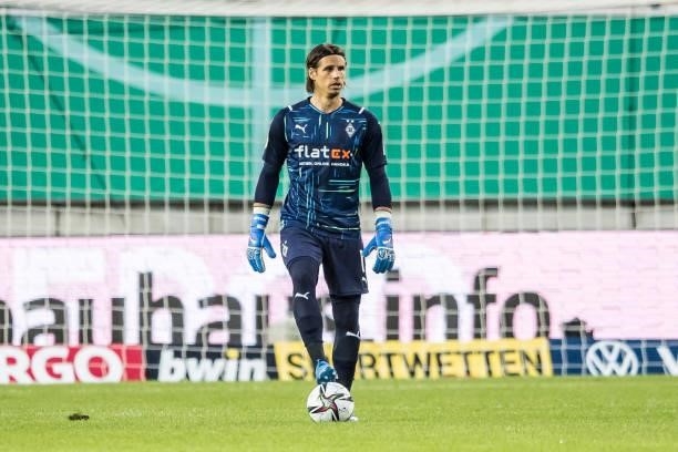 Yann Sommer of Borussia Moenchengladbach in action during the first Round DFB-Cup match between 1. FC Kaiserslautern and Borussia Moenchengladbach at...