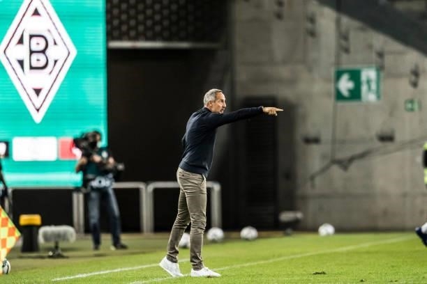 Head Coach Adi Huetter of Borussia Moenchengladbach in action during the first Round DFB-Cup match between 1. FC Kaiserslautern and Borussia...