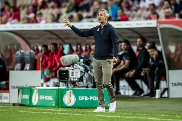 Head Coach Adi Huetter of Borussia Moenchengladbach in action during the first Round DFB-Cup match between 1. FC Kaiserslautern and Borussia...