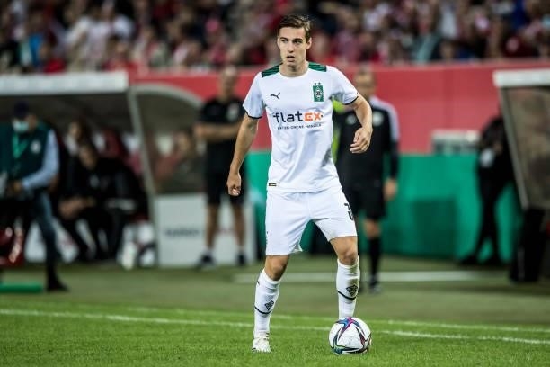 Florian Neuhaus of Borussia Moenchengladbach in action during the first Round DFB-Cup match between 1. FC Kaiserslautern and Borussia...