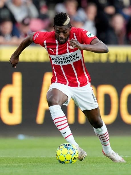 Ibrahim Sangare of PSV during the UEFA Champions League match between FC Midtjylland v PSV at the Arena Herning on August 10, 2021 in Herning Denmark