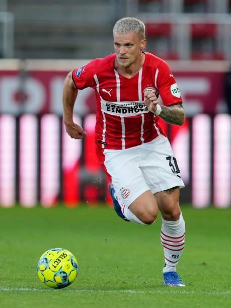 Philipp Max of PSV during the UEFA Champions League match between FC Midtjylland v PSV at the Arena Herning on August 10, 2021 in Herning Denmark