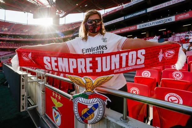 Supporters of Benfica during the UEFA Champions League match between Benfica v Spartak Moscow at the Estadio do SL Benfica on August 10, 2021 in...