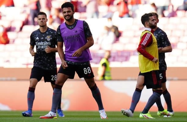 Goncalo Ramos of SL Benfica in action during warm up before the start of the UEFA Champions League Third Qualifying Round Leg Two match between SL...