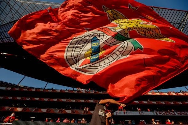 Supporters of Benfica, flag during the UEFA Champions League match between Benfica v Spartak Moscow at the Estadio do SL Benfica on August 10, 2021...