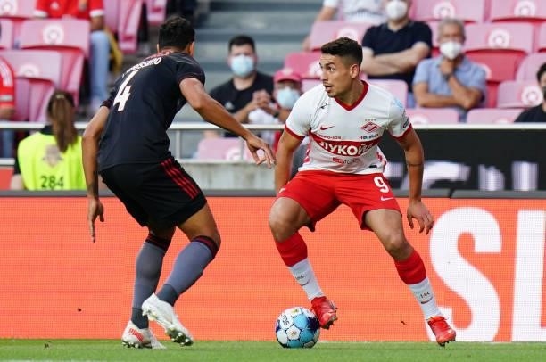 Ezequiel Ponce of Spartak Moskva in action during the UEFA Champions League Third Qualifying Round Leg Two match between SL Benfica and Spartak...