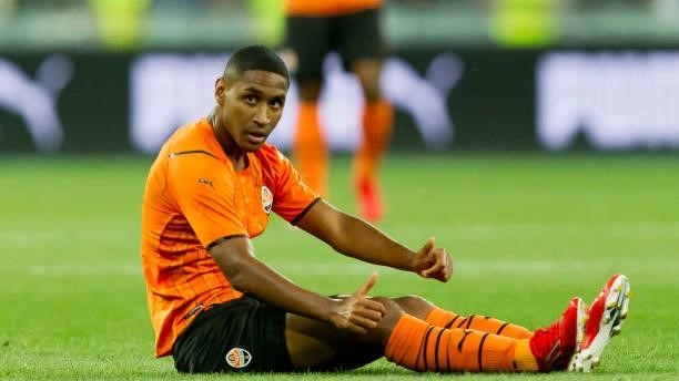 Tete of Shakhtar Donetsk looks on during the UEFA Champions League 2021-22 third qualifying round 2nd leg between Shakhtar Donetsk and KRC Genk at...